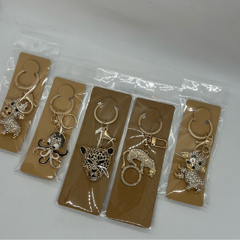 Set of 5 Rhinestone Animal Keychains | NIP Bag Purse Charms Keychain Bling Lot - Picture 13 of 13